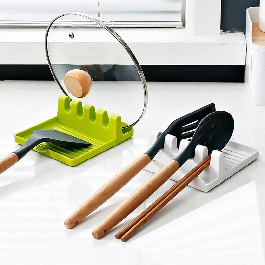 Simple Plastic Multi-Purpose Pot Clamp Holder, Organizer Stand, Non-Slip Spatula Pad, Pot Lids